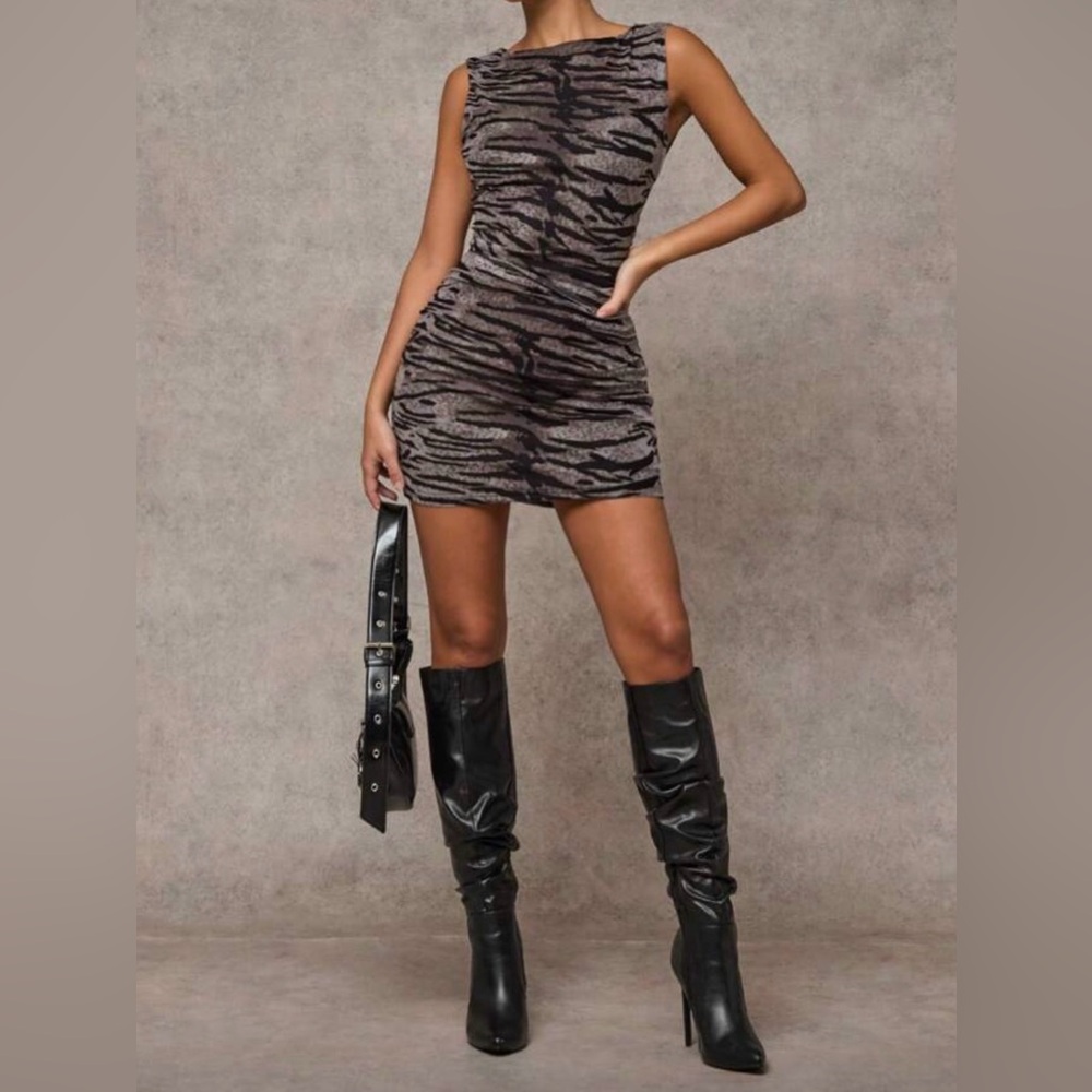 Zebra Print Bodycon Mini Dress - Gray